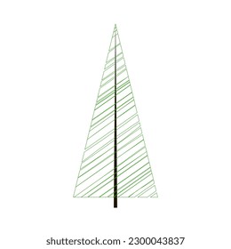 Simple abstract green pyramid shaped tree. Imitation spruce, fir or pine. Linear design. Architectural minimalist style. Evergreen coniferous culture. Laconic emblem. Icon, logo, label idea.