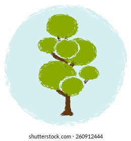 Simple abstract green tree in grunge style.
