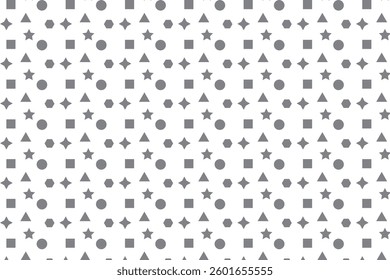simple abstract grey color different shape design pattern minimalist monochrome geometric shape pattern with stars, circles, squares, and diamonds