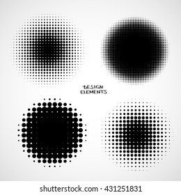 Simple Abstract Halftone Backgrounds. Vector Set of Isolated Halftone Modern Design Element. Black and white raster dots