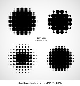 Simple Abstract Halftone Backgrounds. Vector Set of Isolated Halftone Modern Design Element. Black and white raster dots