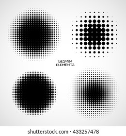 Simple Abstract Halftone Backgrounds. Vector Set of Isolated Halftone Modern Design Element. Black and white raster dots