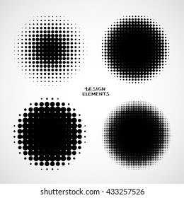 Simple Abstract Halftone Backgrounds. Vector Set of Isolated Halftone Modern Design Element. Black and white raster dots