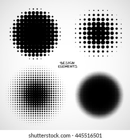 Simple Abstract Halftone Backgrounds. Vector Set of Isolated Halftone Modern Design Element. Black and white raster dots