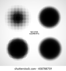Simple Abstract Halftone Backgrounds. Vector Set of Isolated Halftone Modern Design Element. Black and white raster dots