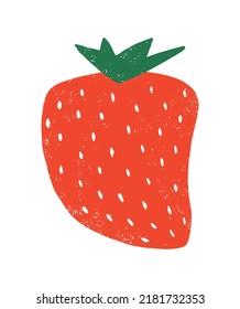 Simple Abstract Hand Drawn Childish Style Vector Illustration with Red Strawberry on a White Background. Modern Grunge Print with Ripe Fruit ideal for Wall Art, Poster, Card, Decoration.