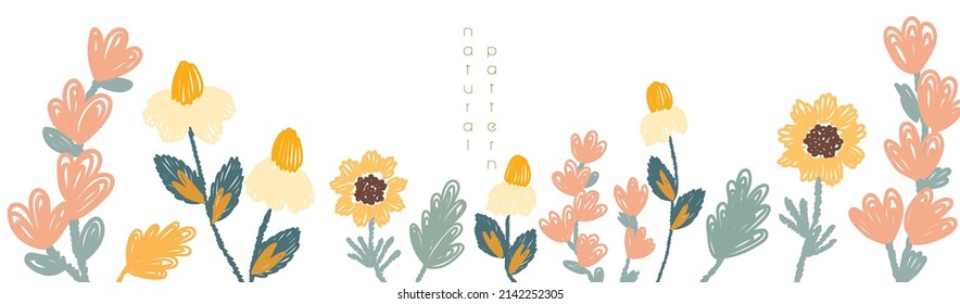 Einfache Abstrakte handgezeichnet verschiedene Formen und doodle Botanische Natur Blumen und Blätter Objekte Hochzeitskonzept - Blumen. Blumenposter, lade ein. Vektorgrafik-Hintergrund.