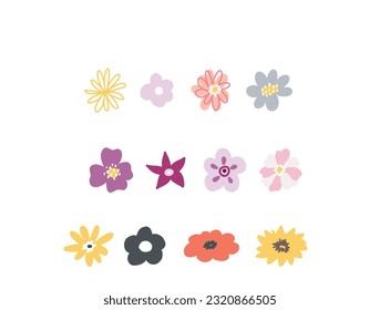 Simple Abstract hand drawn various shapes and doodle Botanical Nature flowers and Leaves objects contemporary modern trendy vector Elements illustration.I drew flowers and leaves that go .