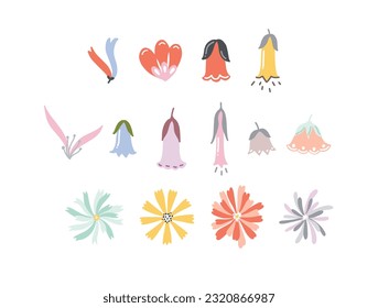 Simple Abstract hand drawn various shapes and doodle Botanical Nature flowers and Leaves objects contemporary modern trendy vector Elements illustration.I drew flowers and leaves that go .