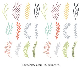 Simple Abstract hand drawn various shapes and doodle Botanical Nature flowers and Leaves objects contemporary modern trendy vector Elements illustration.I drew flowers and leaves that go .