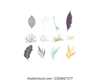 Simple Resumen dibujado a mano varias formas y doodle Naturaleza Botánica flores y hojas objetos contemporáneos modernos vectores Ilustración de elementos. Dibujé flores y hojas que van.