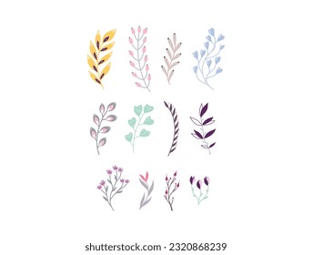 Simple Abstract hand drawn various shapes and doodle Botanical Nature flowers and Leaves objects contemporary modern trendy vector Elements illustration.I drew flowers and leaves that go .