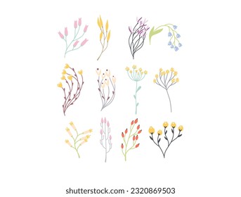 Simple Resumen dibujado a mano varias formas y doodle Naturaleza Botánica flores y hojas objetos contemporáneos modernos vectores Ilustración de elementos. Dibujé flores y hojas que van.