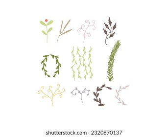 Simple Abstract hand drawn various shapes and doodle Botanical Nature flowers and Leaves objects contemporary modern trendy vector Elements illustration.I drew flowers and leaves that go .