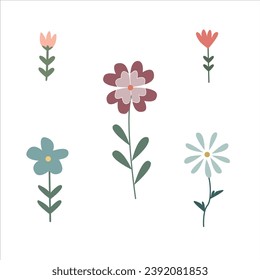Resumen sencillo dibujado a mano varias formas y doodle Flores de la naturaleza botánica y hojas objetos contemporáneos modernos vectoriales Ilustración de elementos.