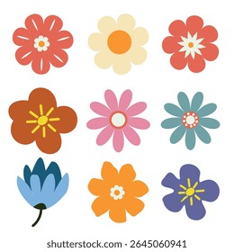 Conjunto abstracto simple de flores dibujadas a mano, y Naturaleza de flores botánicas y hojas de diseño moderno..