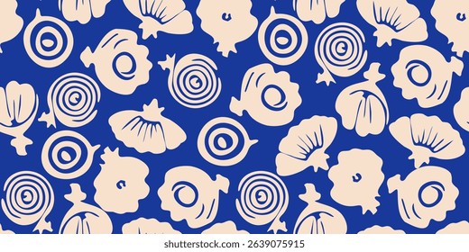 Simple Abstract hand-drawn various shapes and doodle Botanical Nature flowers and leaves seamless pattern modern trendy vector illustration. Ideal for textile design, fabric printing, wallpaper, decor
