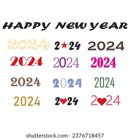 simple abstract happy new year 2024 logo design banner vector isolated on white background for new year