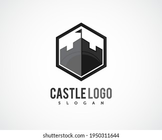 simple hexágono abstracto gran castillo de pared seguro proteger símbolo de diseño