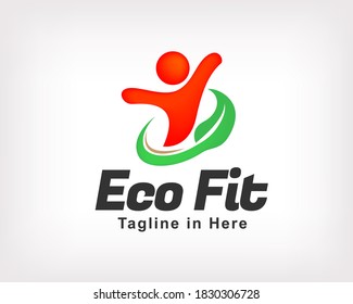 simple Abstract human fit,happy, health eco, herbal logo, icon symbol design