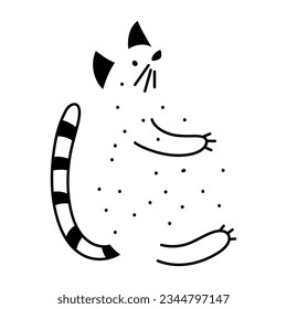 Simple abstract hungry cat doodle illustration. Fat animal clipart. Funny element for print design, logo, packaging. Vector hand drawn image isolated on white background. Comic drawing.
