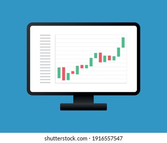 Icono de ilustración abstracta simple del mercado de valores o gráfico de operaciones de divisas en pantalla de computadora. Gráfica de candelero, negociación de inversión de gráfico