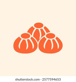 Simple Abstract Illustration of Three Dimsum on a Light Background. Orange-colored stylized depiction of three dumplings, showcasing a minimalistic design against a light beige backdrop.