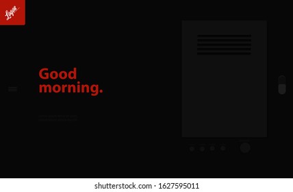 Simple abstract landing page design concept in luxurious black color. Minimal liquid black background for website design. Modern gradient templates for greeting cards, leaflets, brochures or banners.
