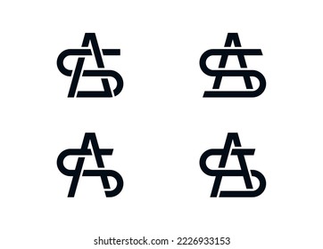 Letra simple y abstracta del diseño del logotipo AS o SA sobre fondo blanco.