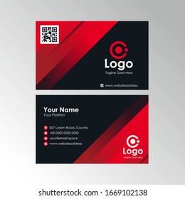 Simple Abstract Line business card with Red and Black color design, professional name card template vector