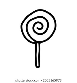 A simple and abstract line drawing of a lollipop with a spiral pattern at the center.