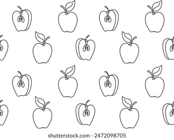 Simple abstract line drawn apple seamless pattern. Modern doodle illustration. Garden natural fruit background. Healthy food. Packaging for juice, jam