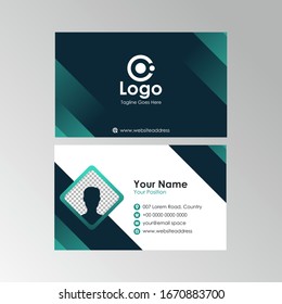 Simple abstract line gradient business card with turquoise and black color design, professional name card template vector