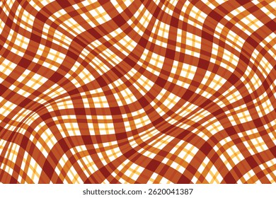 Eenvoudige abstracte Lite donkeroranje bruine kleur golvend vervormen Plaid Check Line Patroon Bruin oranje golvende geruite achtergrond met een patroon van vierkanten