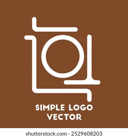 A simple abstract logo design consisting of a white circle and lines on a brown background.
