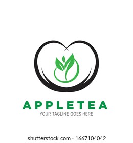 Einfaches abstraktes Logo-Design mit Teeblatt und Apfelsymbol.