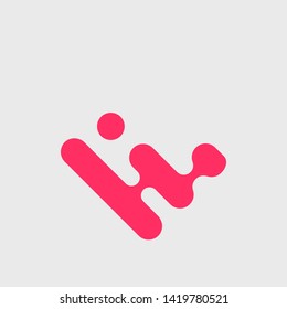 Simple abstract logo design template. Creative technology red logo with flat style isolated on grey background.  Beautiful and simple element.