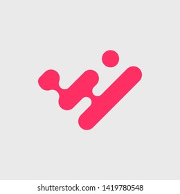Plantilla de diseño de logotipo abstracto simple. Logotipo rojo de la tecnología creativa con estilo plano aislado en fondo gris.  Hermoso y sencillo elemento.