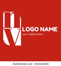 simple abstract logo design for your business. the letters n and v. red background.