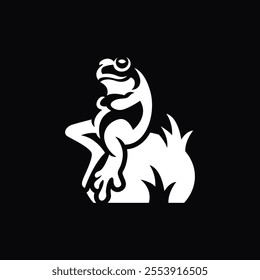 simple and abstract logo of frog sit on the stone