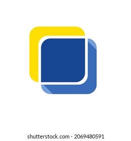 Simple abstract logo identity with square and blue yellow color 