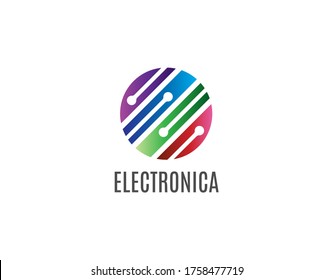 Simple and Abstract Logo of Technology with Modern Concept. Design with Colorful Dot Negative Space on Circle Isolated on White Background. Vector Illustration.