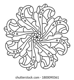 Simple abstract mandala. Coloring book for adults in mosaic modern style. Kaleidoscopic ornament. Oriental design