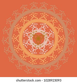 Simple abstract mandala, ethno motive. Bright circular ornament consists of simple shapes. Stylized ethnic motive of East Asia. Vintage decorative elements. Circular ornament.