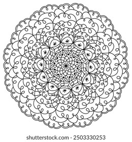 Simple abstract mandala with loops, creative meditative coloring page vector illustration