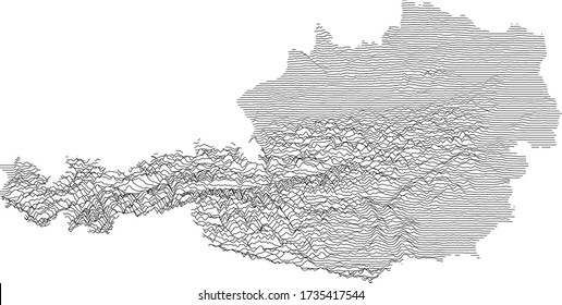 Simple abstract map of Austria showing elevation as stacked lines.