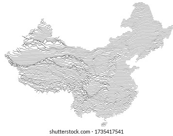 Simple abstract map of China showing elevation as stacked lines.