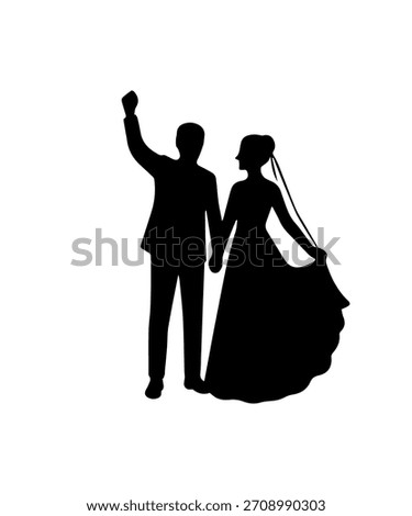 Simple abstract married couple silhouette, bride and groom icon template.