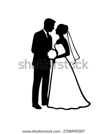 Simple abstract married couple silhouette, bride and groom icon template.