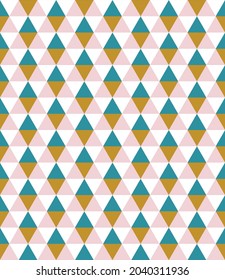 Simple abstract minimal geometric blue yellow mustard pink white triangles seamless repeat pattern. nordic modern scandinavian scandi style